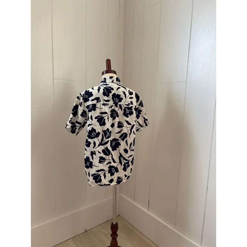 Old Navy Blue & White Floral Boys Buttondown, Size 8